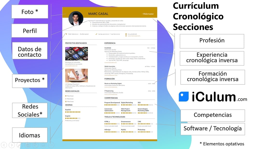 curriculum cronologico secciones iculum